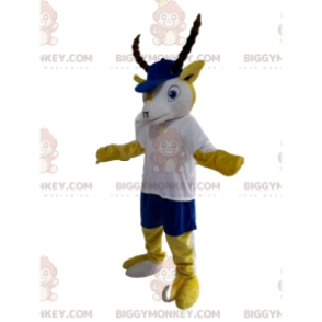 Kostým maskota BIGGYMONKEY™ Žlutý a bílý kozorožec s modrou