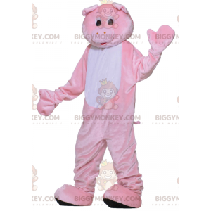 Söt och färgglad rosa och vit gris BIGGYMONKEY™ maskotdräkt -