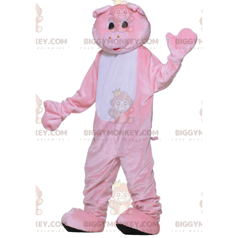 Traje de mascote BIGGYMONKEY™ bonito e colorido de porco rosa e