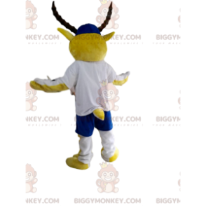 BIGGYMONKEY™ Mascot Costume Yellow and White Ibex with Blue Cap