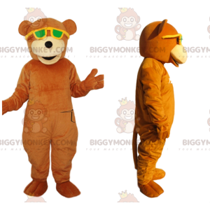 BIGGYMONKEY™ Mascottekostuum oranje beer met gele zonnebril -