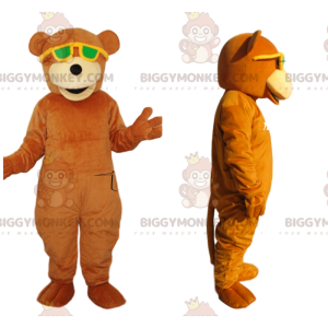 Fantasia de mascote BIGGYMONKEY™ Urso Laranja com Óculos de Sol