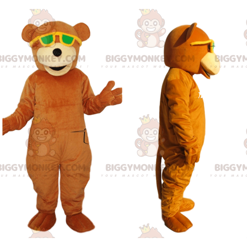 BIGGYMONKEY™ Mascot Costume Orange Bear With Yellow Sunglasses