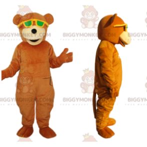 BIGGYMONKEY™ Mascot Costume Orange Bear With Yellow Sunglasses