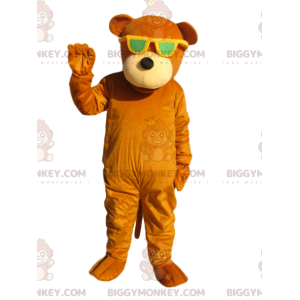 BIGGYMONKEY™ Mascot Costume Orange Bear With Yellow Sunglasses