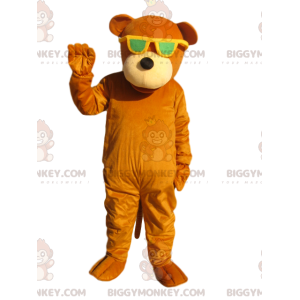 BIGGYMONKEY™ Maskotkostume Orange Bjørn med gule solbriller -