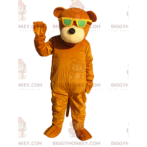 BIGGYMONKEY™ Costume da mascotte Orso arancione con occhiali da