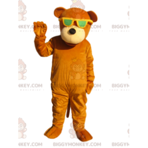BIGGYMONKEY™ Maskotdräkt Orange Björn med gula solglasögon -