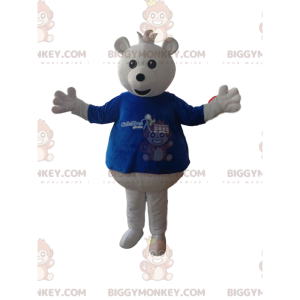 BIGGYMONKEY™ Vit nallebjörnmaskotdräkt med blå t-shirt -