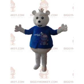 BIGGYMONKEY™ Hvid bamsemaskotkostume med blå T-shirt -