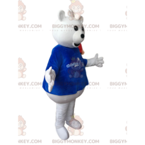 BIGGYMONKEY™ White Teddy Bear Mascot Costume With Blue T-Shirt