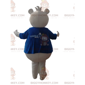 BIGGYMONKEY™ Witte teddybeer mascottekostuum met blauw T-shirt