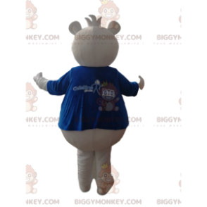 BIGGYMONKEY™ White Teddy Bear Mascot Costume With Blue T-Shirt