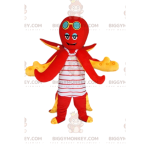 Punainen Octopus BIGGYMONKEY™ maskottiasu raidallisella