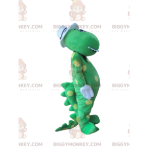 BIGGYMONKEY™ maskotkostume Gule prikker grøn dinosaur med hvid