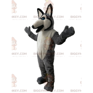 BIGGYMONKEY™ Costume da mascotte Lupo grigio e bianco con occhi