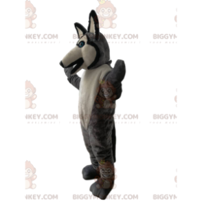 Disfraz de mascota BIGGYMONKEY™ Lobo gris y blanco con ojos