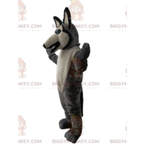 Traje de mascote BIGGYMONKEY™ Lobo cinza e branco com olhos