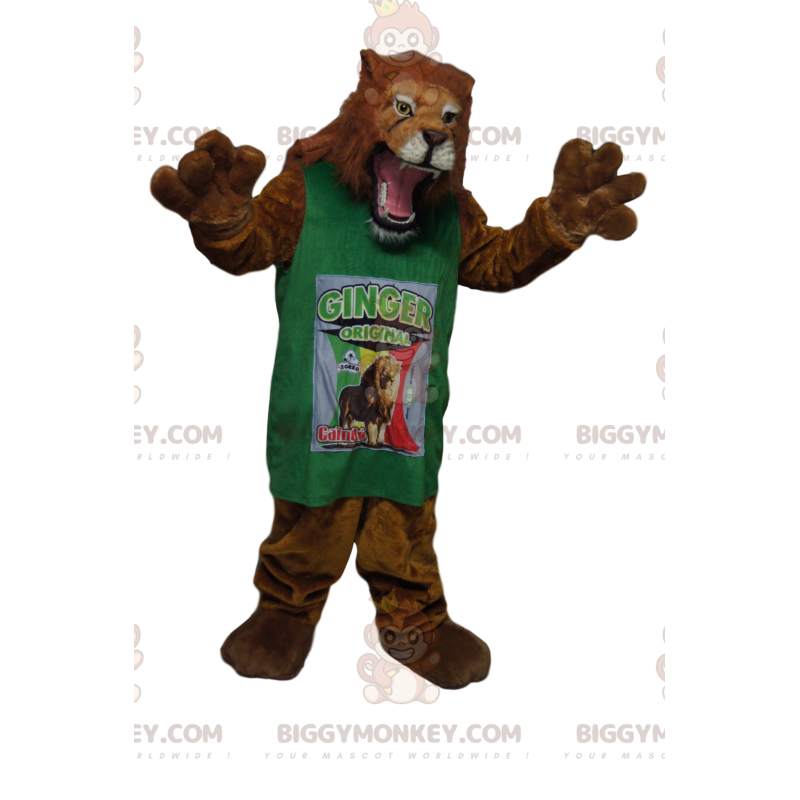 Very Fierce Lion BIGGYMONKEY™ Mascot Costume With Green Jersey