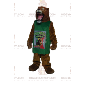 Mycket våldsamt lejon BIGGYMONKEY™ maskotdräkt med grön tröja -