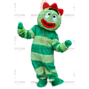 Στολή μασκότ με πράσινο και κόκκινο αστείο χαρακτήρα