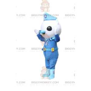 BIGGYMONKEY™ maskotdräkt för liten vit björn i stewardoutfit -