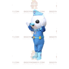 Costume de mascotte BIGGYMONKEY™ de petit ourson blanc en tenue