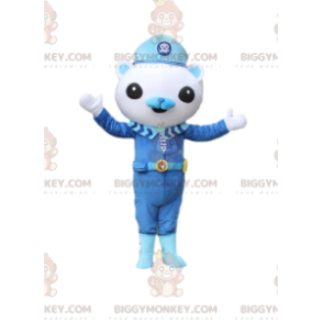 BIGGYMONKEY™ Little White Bear Mascot Costume In Steward Outfit