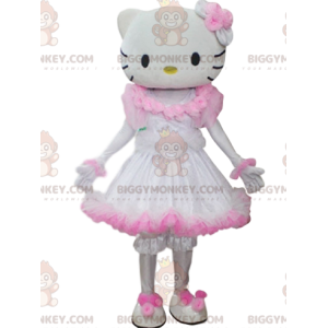 Hello Kitty BIGGYMONKEY™ maskotdräkt med vit och rosa klänning