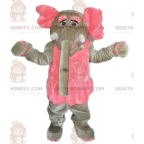 Grå och rosa elefant BIGGYMONKEY™ maskotdräkt. elefantdräkt -