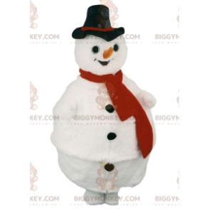 Snögubbe BIGGYMONKEY™ Maskotdräkt med röd halsduk och svart