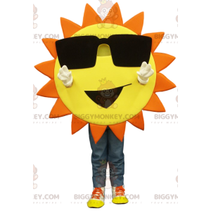 Disfraz de mascota con sol amarillo y naranja BIGGYMONKEY™ con