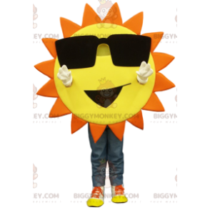 Keltainen ja oranssi aurinko BIGGYMONKEY™ maskottiasu
