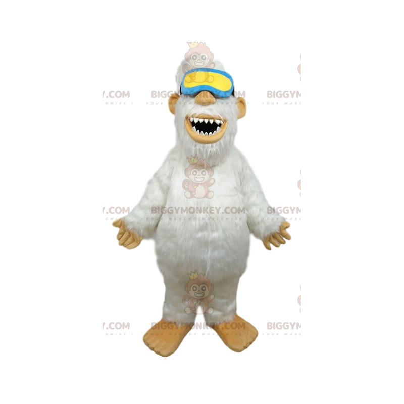 Kostým maskota BIGGYMONKEY™ bílého Yetiho s modrými a žlutými
