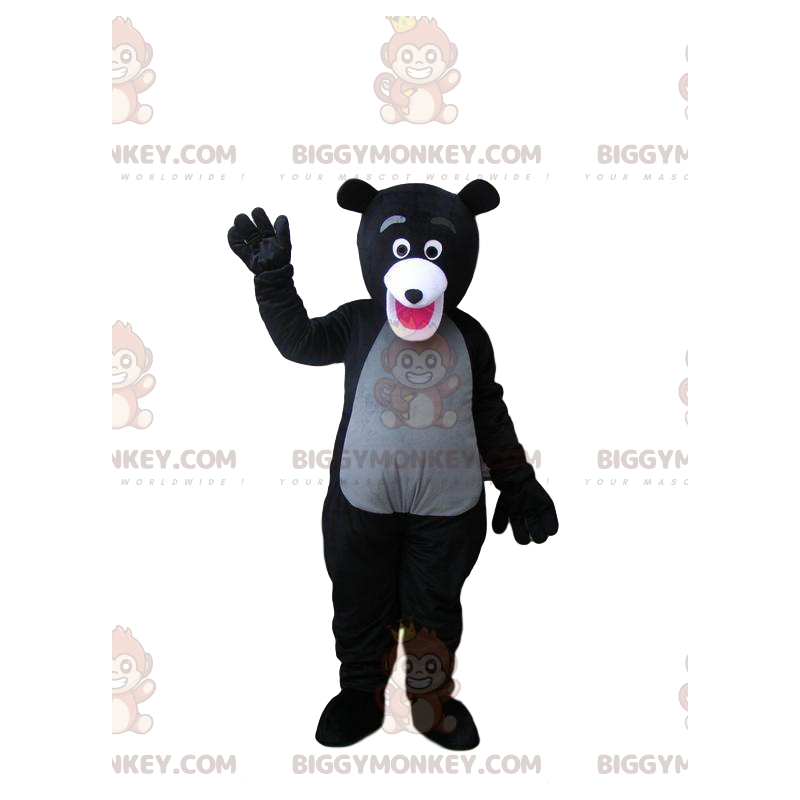 Very Enthusiastic Black and Gray Bear BIGGYMONKEY™ Mascot