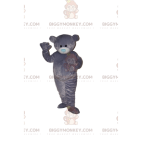 BIGGYMONKEY™ Μασκότ στολή Grey Bear Cub με μπλε ρύγχος καρδιάς