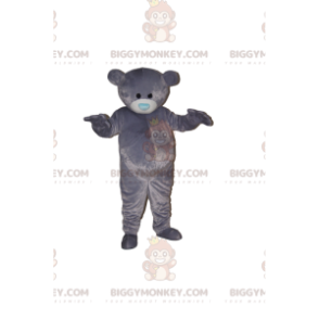 BIGGYMONKEY™ Mascot Costume Gray Bear Cub With Blue Heart Snout