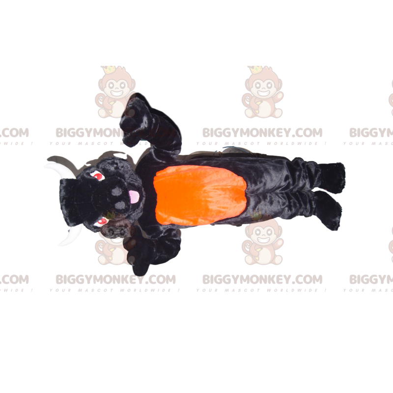 BIGGYMONKEY™ mascottekostuum zwart-oranje stier met rode ogen -