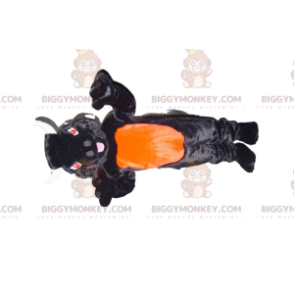 Traje de mascote BIGGYMONKEY™ Touro preto e laranja com olhos