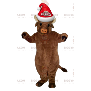 Costume de mascotte BIGGYMONKEY™ de vache marron très souriante