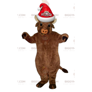 Traje de mascote BIGGYMONKEY™ Vaca marrom muito sorridente com