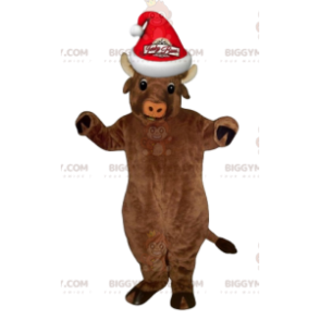 Costume de mascotte BIGGYMONKEY™ de vache marron très souriante