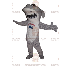 Costume da mascotte BIGGYMONKEY™ squalo grigio e bianco con