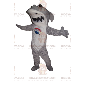 Traje de mascote de tubarão cinza e branco BIGGYMONKEY™ com