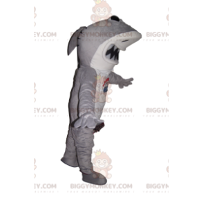 Traje de mascote de tubarão cinza e branco BIGGYMONKEY™ com