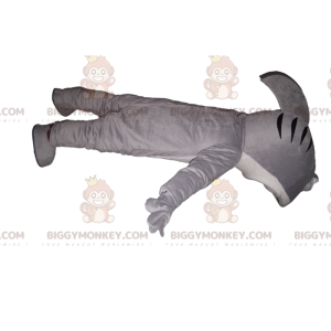 Grå och vit haj BIGGYMONKEY™ maskotdräkt med stort käkben -