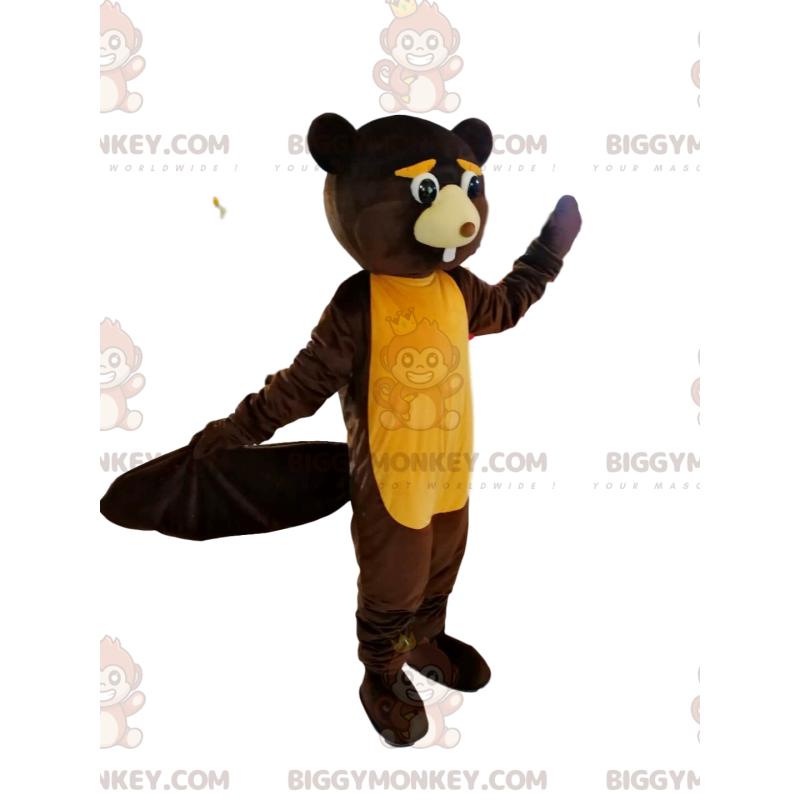 Te schattig bruin en geel bever BIGGYMONKEY™ mascottekostuum -