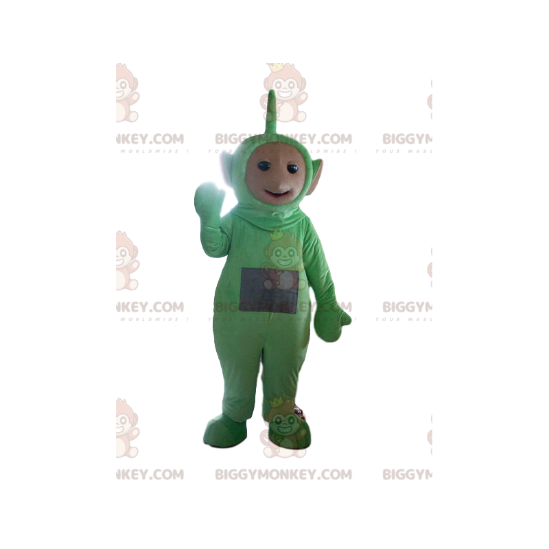 Costume de mascotte BIGGYMONKEY™ de teletubbie vert. Costume de