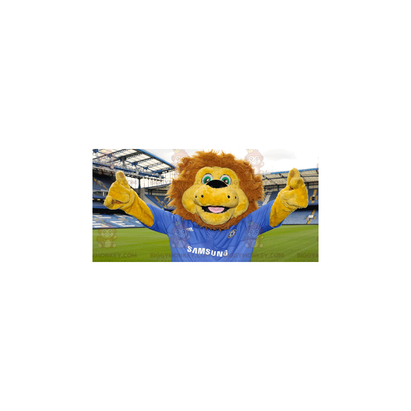 BIGGYMONKEY™ Mascot Costume of Yellow and Brown Lion with Blue