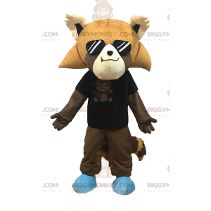 Traje de mascote Fox BIGGYMONKEY™ com camisa preta e óculos de